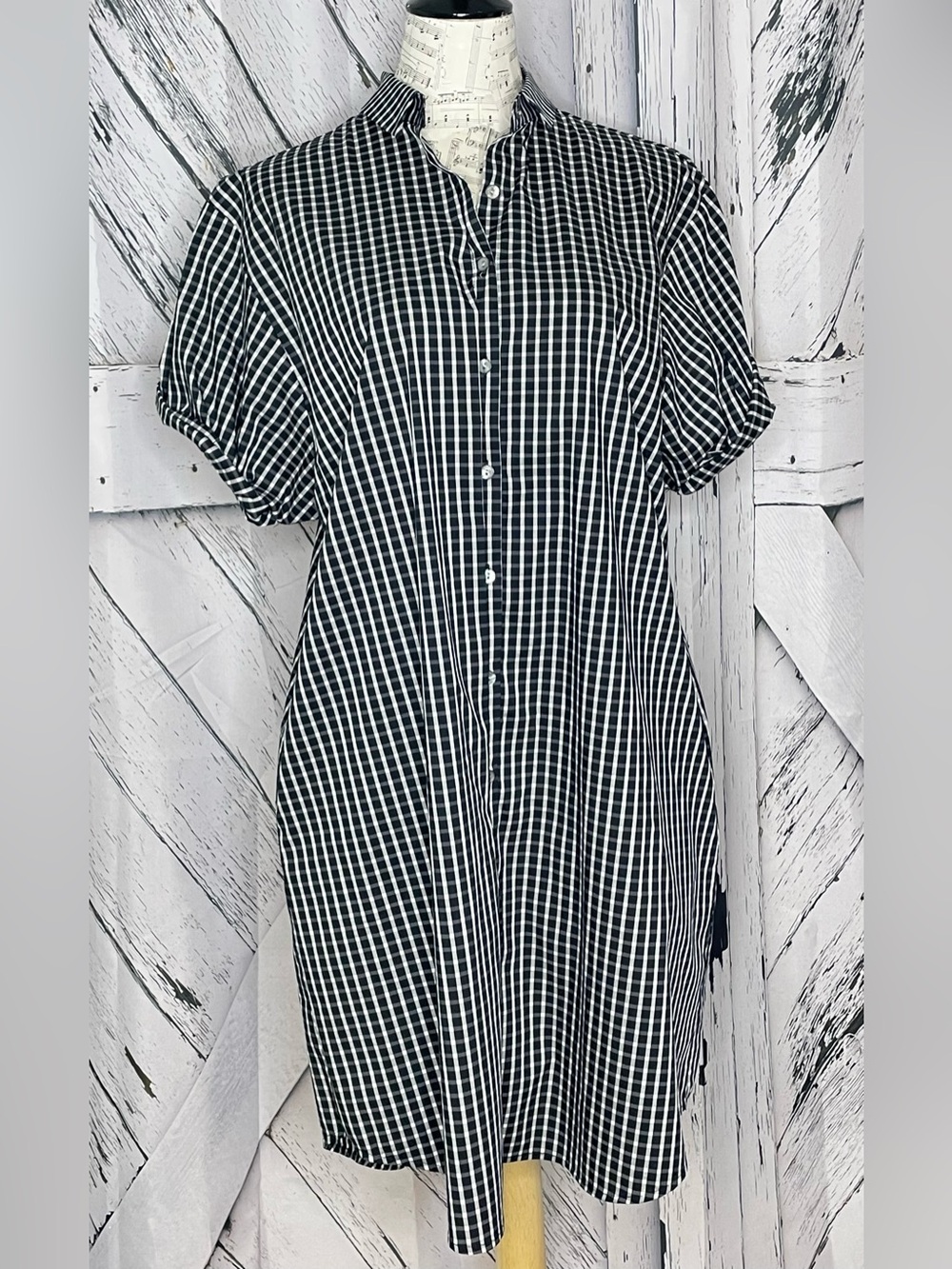 NWOT Estelle & Finn Shirt Dress Black & White Checks Sz M